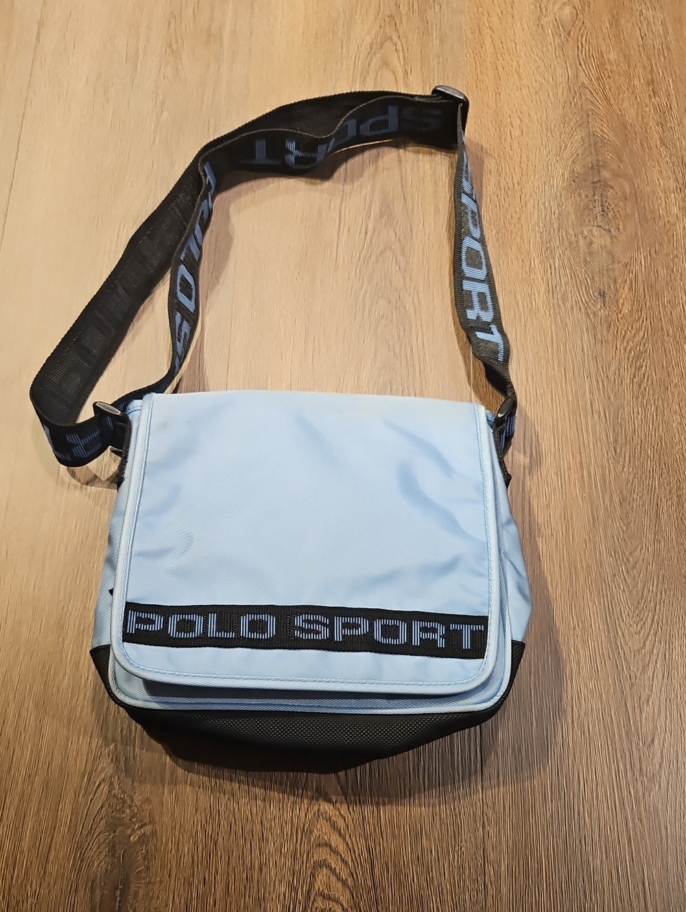 Polo by Ralph Lauren Light Blue Polo Sport Messenger Bag, Vintage 90's